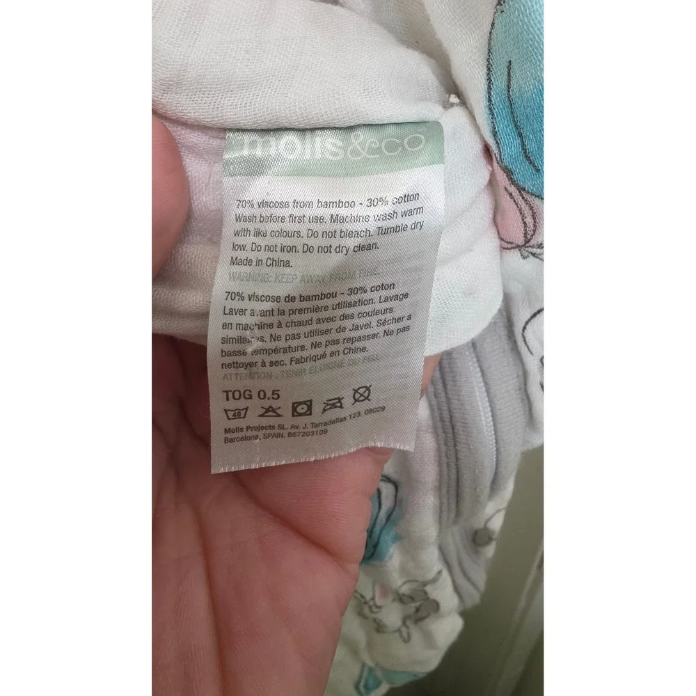 Molis & Co Baby Sleep Sack Unisex XL White Bunny Balloon Muslin 0.5 TOG Wearable
